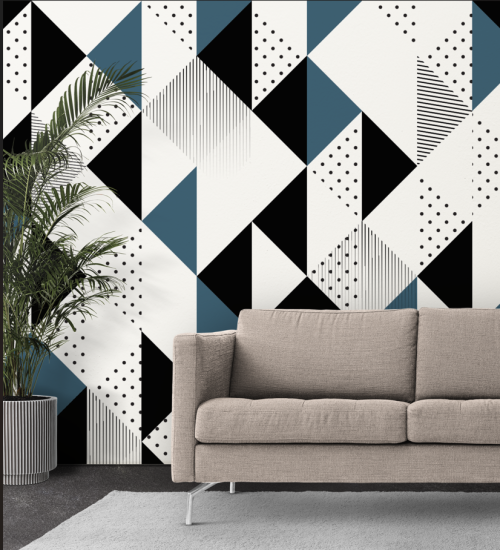Motif Géométrique Triangle Noir & Bleu Sapin