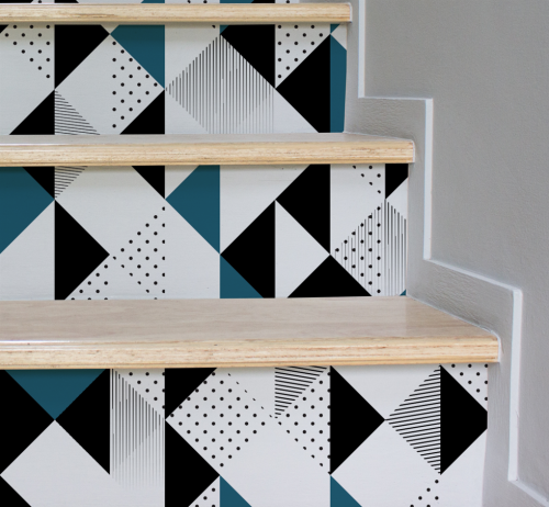 Motif Géométrique Triangle Noir & Bleu Sapin